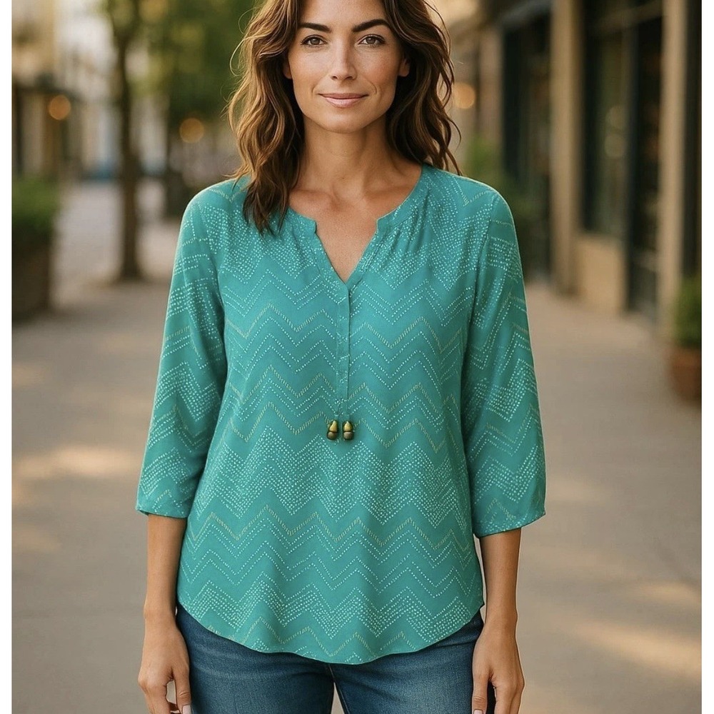 Hollywood Turquoise Patterned Women's XL Boho Top Peasant Fairy Coquette Blouse - Picture 1 of 9